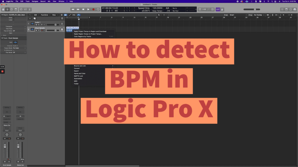 Screenshot of Logic Pro X with "How to detect BPM in Logic Pro X" title overlayed