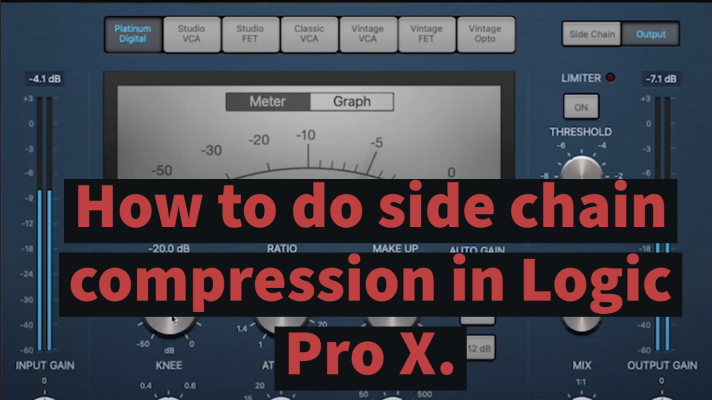 Screen shot of Logic Pro X software with the title "How to do side chain compression in Logic Pro X"